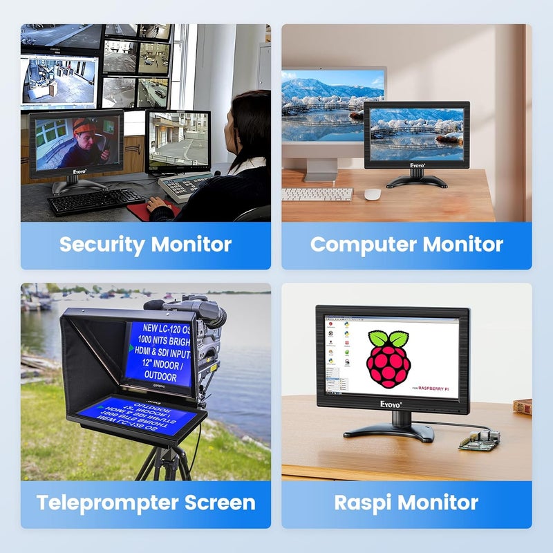 EYOYO 12 Inch Small Monitor with BNC, HDMI VGA AV Inputs, Compact CCTV Security Monitor for Surveillance, Secondary Display for Small Spaces, Wall Mountable, Cables & Remote Included - Image 5